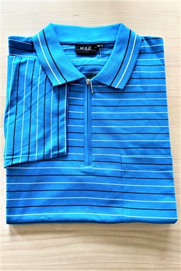 Polo shirts til mænd fra  MXO i lyseblå med striber, korte ærmer, brystlomme 
